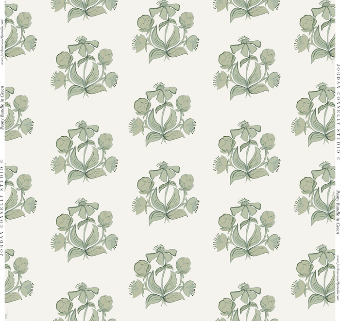 Peony Bundle in Green Wallpaper