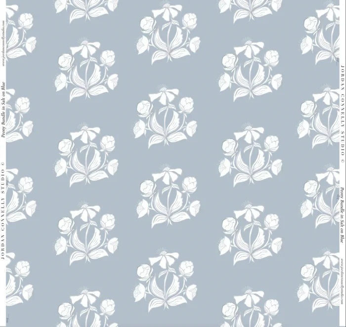 Peony Bundle in Salt on Blue- Fabric
