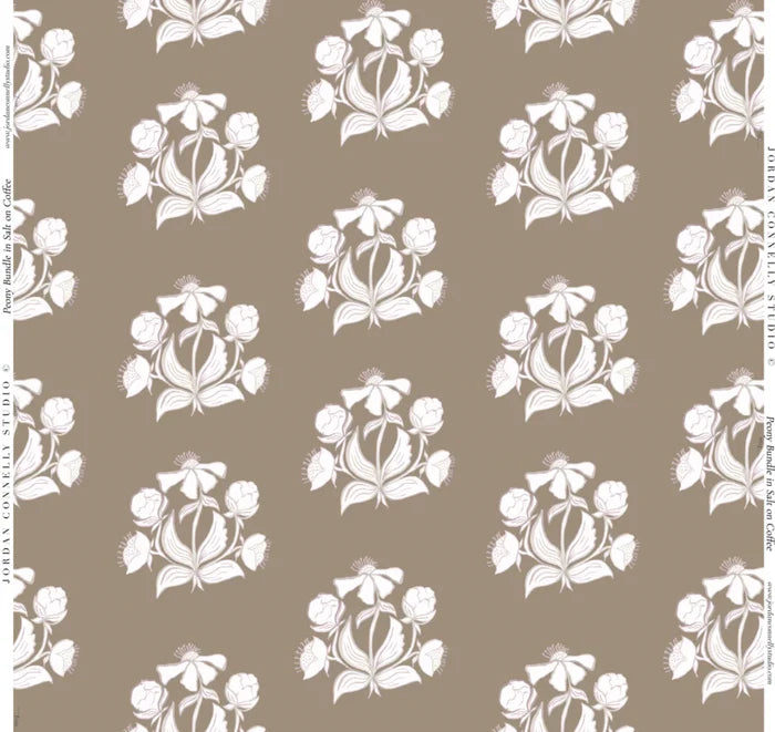 Peony Bundle in Salt on Coffee Wallpaper