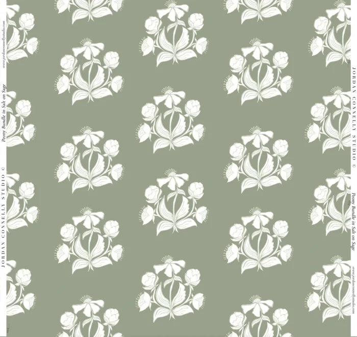 Peony Bundle in Salt on Sage- Fabric