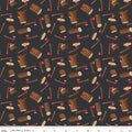 Woodsman Wood Axe Black Cotton Fabric