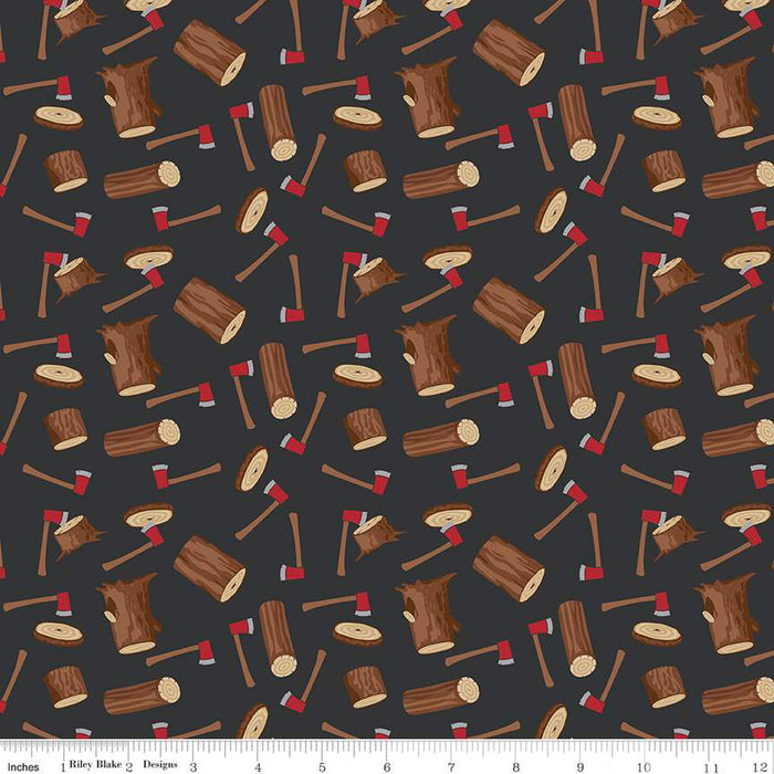 Woodsman Wood Axe Black Cotton Fabric