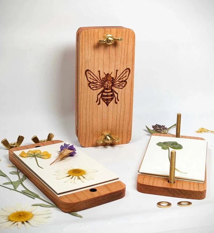 Pocket Flower Press with Hand-Drawn Bee Design