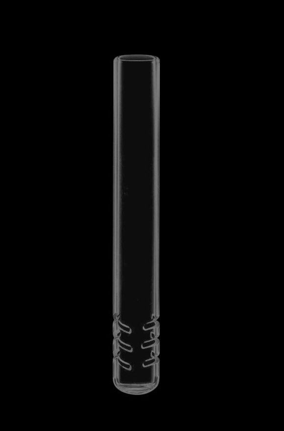 Front view of the Pulsar Dabtron Electronic Dab Rig downstem, a slender, clear glass piece against a black background.