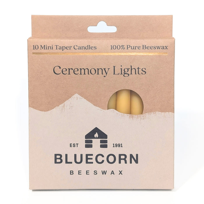 Bluecorn Beeswax Ceremony & Vigil Candles in kraft box with white background