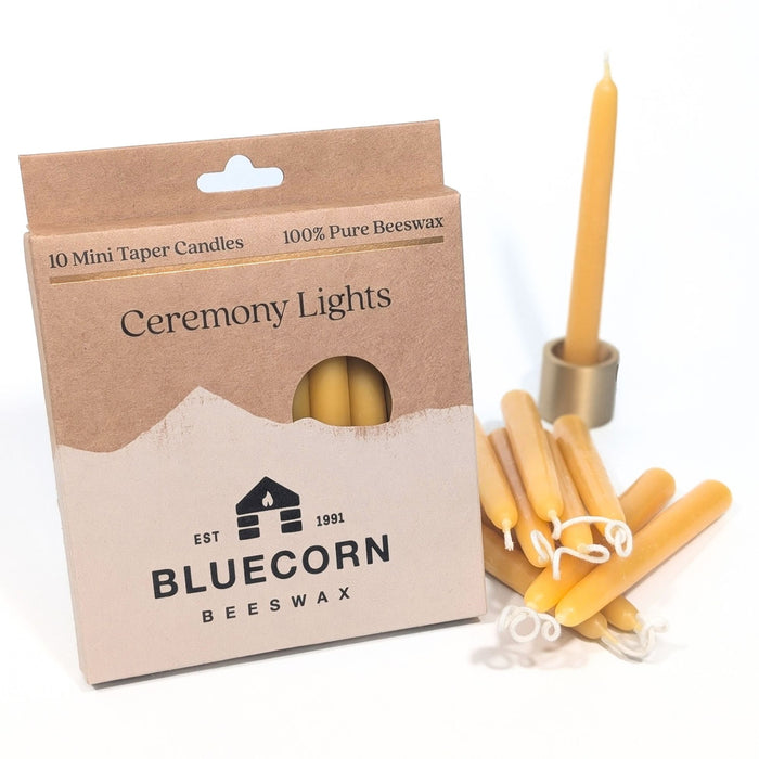 Bluecorn Beeswax Ceremony & Vigil Candles in kraft box with white background