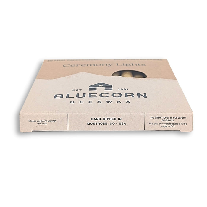 Bluecorn Beeswax Ceremony & Vigil Candles in kraft box with white background