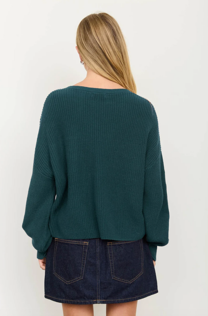 Raw Edge Cropped Hunter Green Sweater - Curvy Available