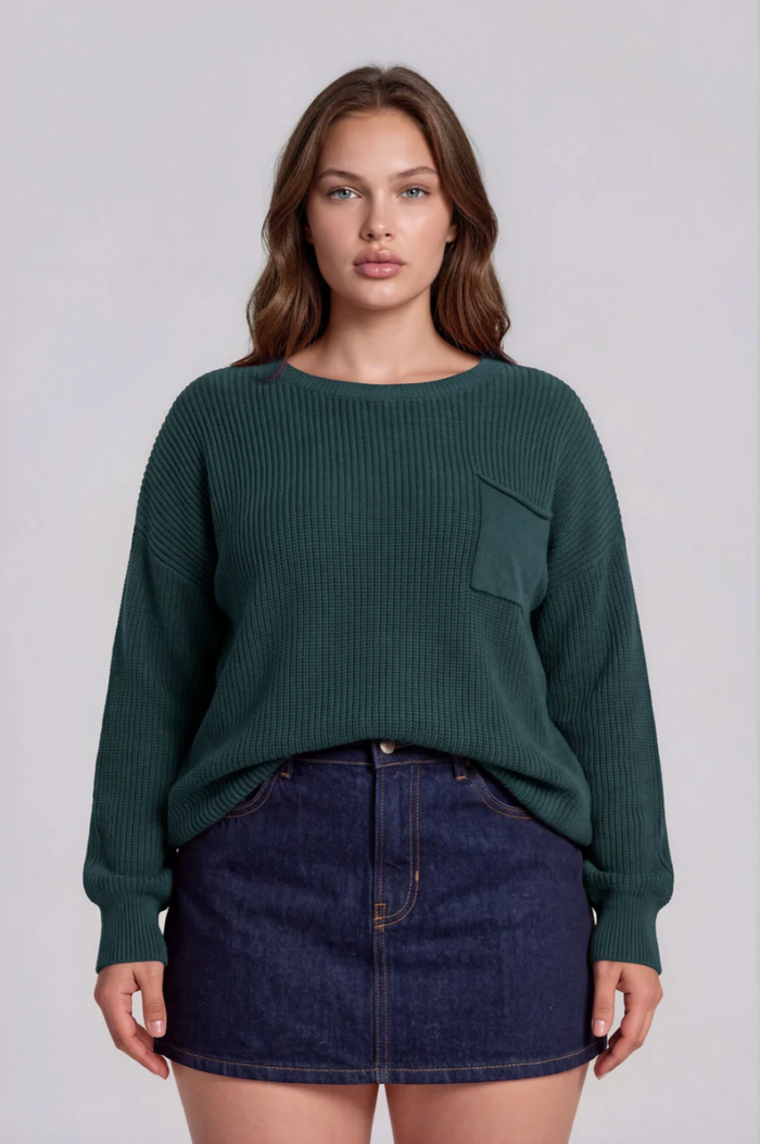 Raw Edge Cropped Hunter Green Sweater - Curvy Available