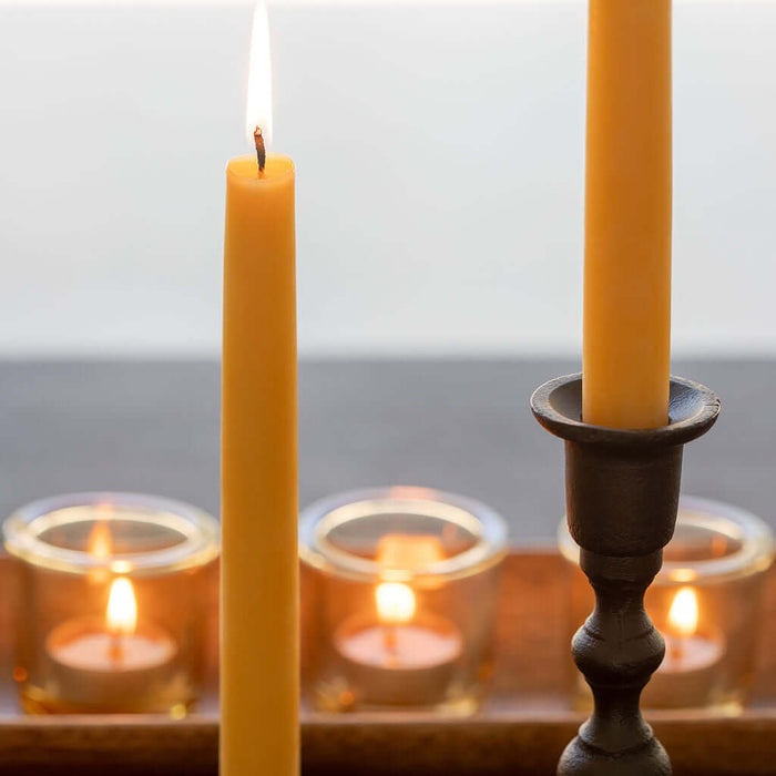 raw beeswax taper candles and beeswax tea lights