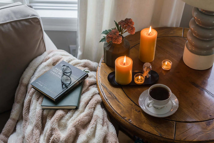 bluecorn beeswax pillars and tea lights reading nook