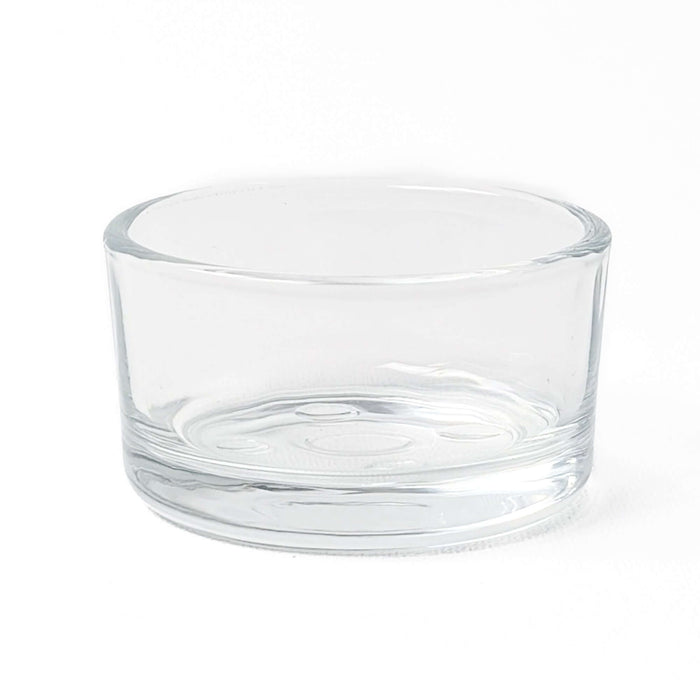 clear glass tea light holder for tea light refill candles with white background