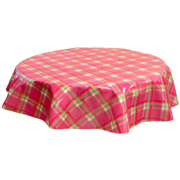 freckled sage round plaid hot pink oilcloth tablecloth
