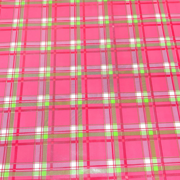 freckled sage plaid hot pink oilcloth swatch