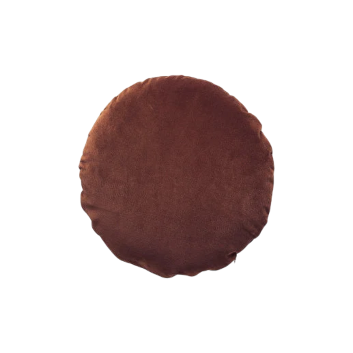Round Velvet Pillow 16" in sierra brown, featuring a soft circular silhouette and a smooth velvet-like surface with a subtle sheen.
