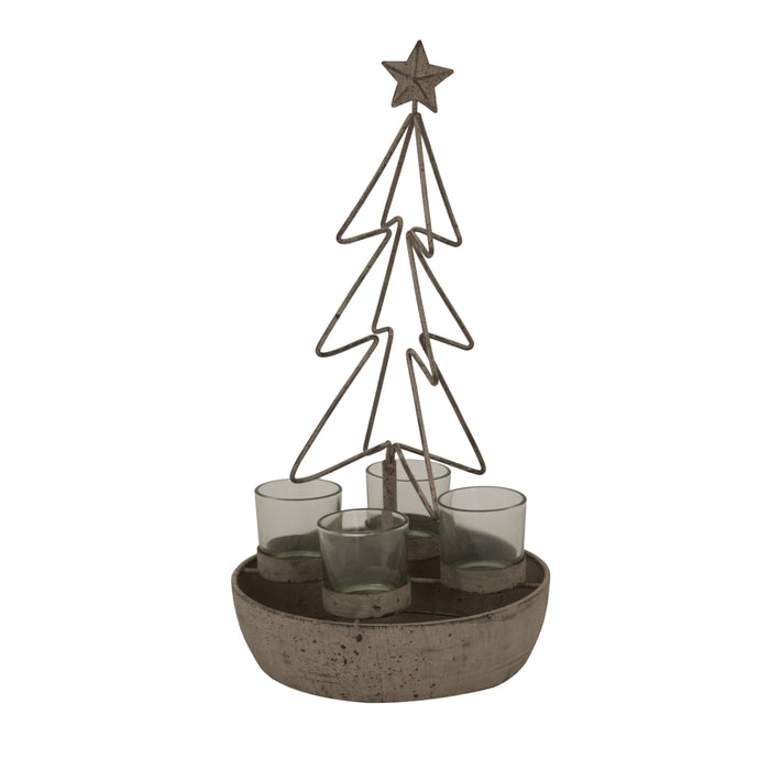 Rustic Outline Tree And Star With Four Glass Votives