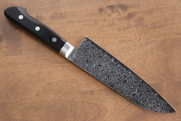 Seisuke AUS10 45 Layer Mirrored Damascus Santoku 170mm Black Pakkawood Handle - Seisuke Knife