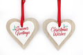 Set Of 2 Double Wooden Hanging Heart Decoration 12cm