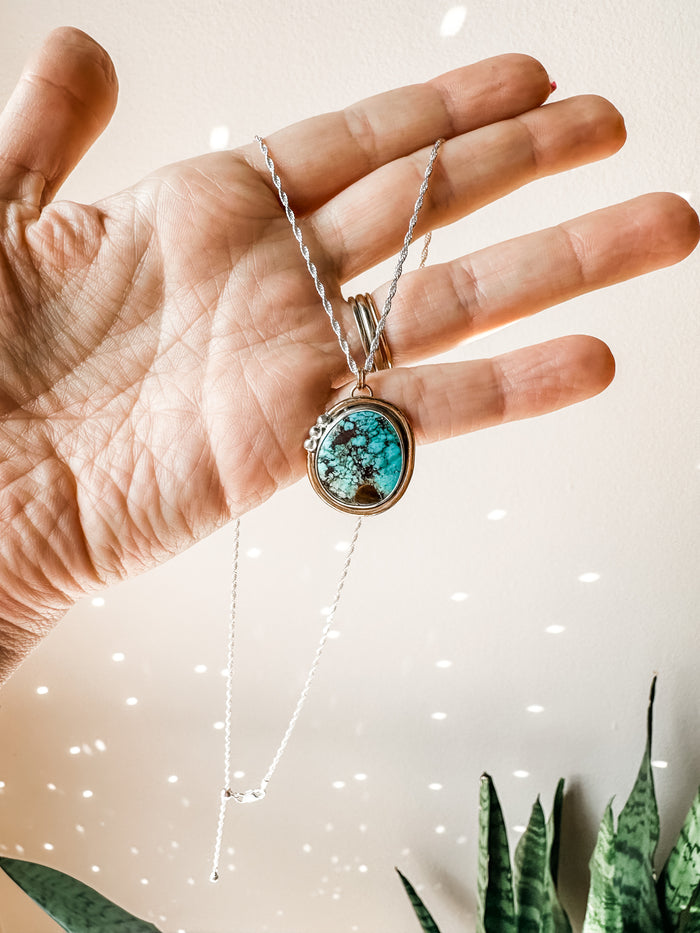Silver Beaded Turquoise Adjustable Necklace