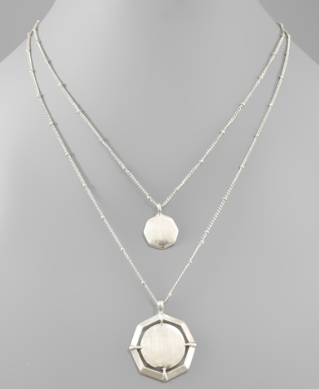 Silver Double Layered Pendant Necklace