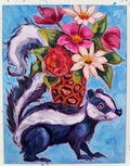Skunk and Floral Original Oil Painting | Whimsical Home Decor Art