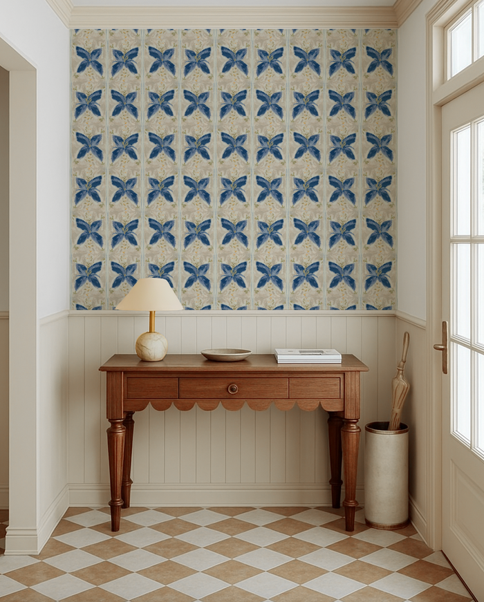 Spanish Floral Tile in Sand Wallpaper
