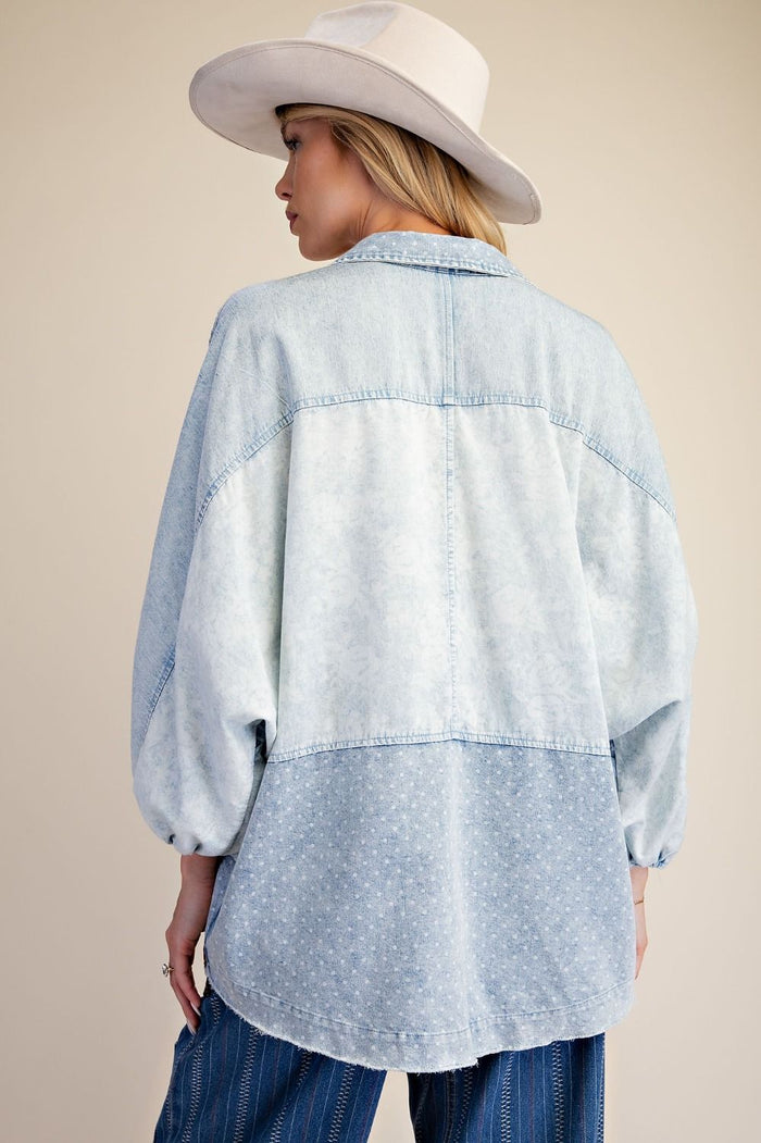 Spell On You Mixed Print Chambray Shirt - Curvy Available