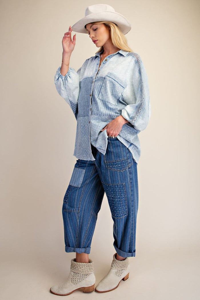 Spell On You Mixed Print Chambray Shirt - Curvy Available