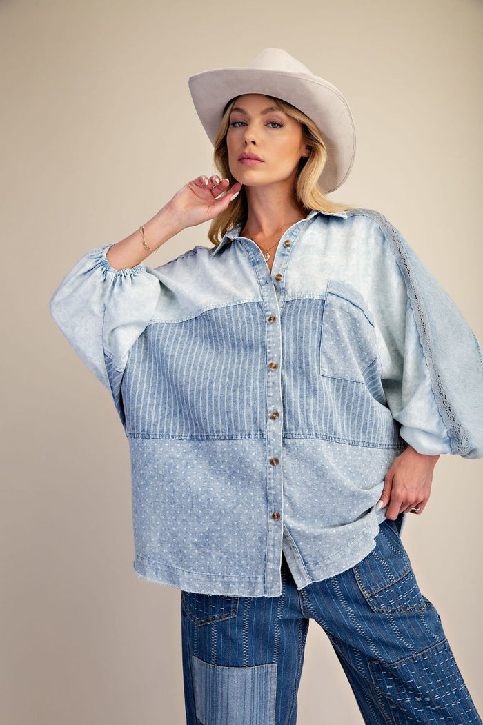 Spell On You Mixed Print Chambray Shirt - Curvy Available