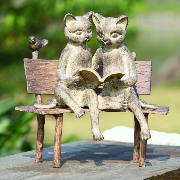 SPI Garden Reading Cats On Bench Sculpture Sculptures SPI