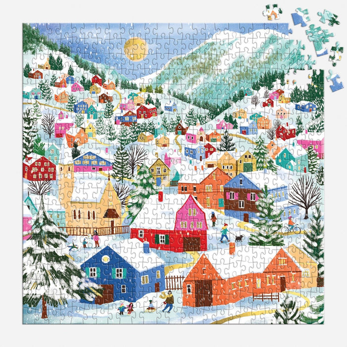Swiss Alpine Village 500-Piece Foil Puzzle | Winter Art Puzzle