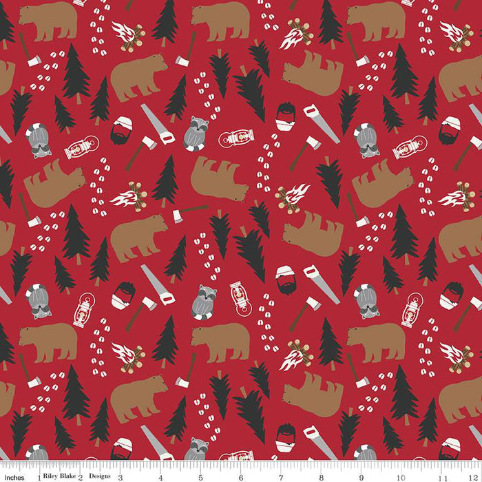 Woodsman Main Red Cotton Fabric