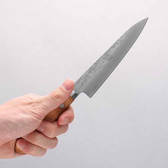 Takamura Knives Chromax Steel Hammered Petty-Utility 130mm Brown Pakkawood Handle - Seisuke Knife