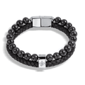 The Ambassador Bracelet - Silver featuring braided black leather and polished silver beads with a silver clasp embossed with a fleur-de-lis, men's luxury jewelry piece by Ralph Christian.