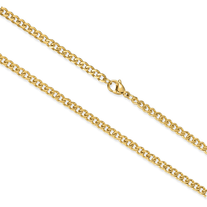 The Compass Essentials Bundle - Gold featuring a close-up of a men's gold chain necklace with a polished finish and secure lobster clasp, bold by design statement jewelry.