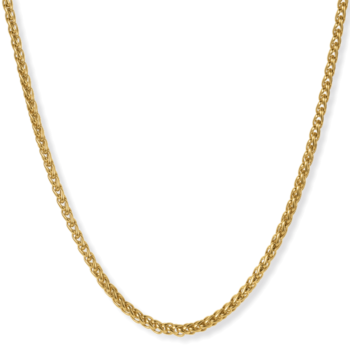 The Gold Wheat Necklace - Essentials Collection featuring a bold, intricately woven gold chain designed for men's jewelry, embodying luxury and statement style.