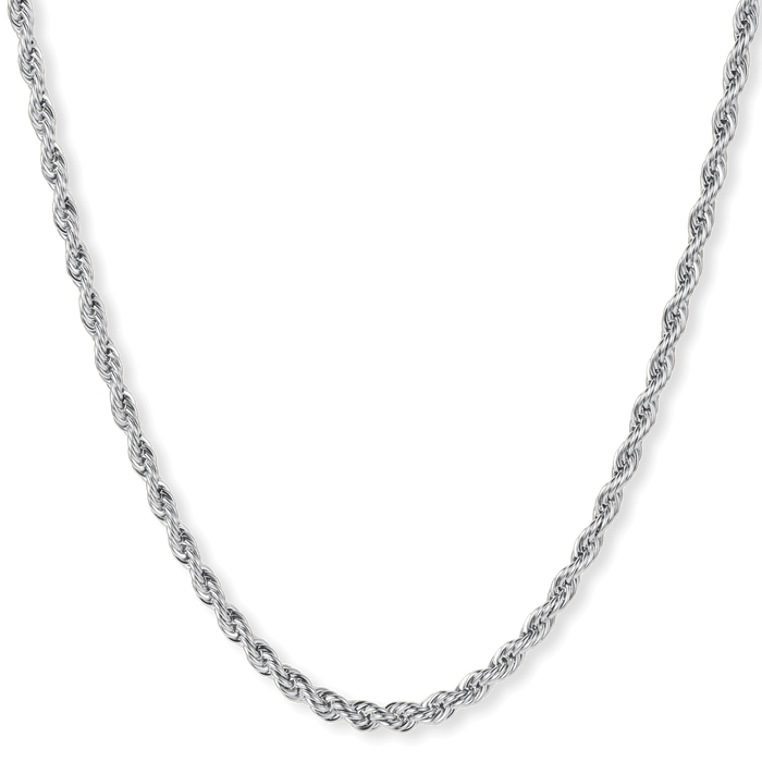 The Silver Rope Necklace - Essentials Collection featuring a sleek, polished silver twisted rope design crafted for men's luxury jewelry, bold by design.
