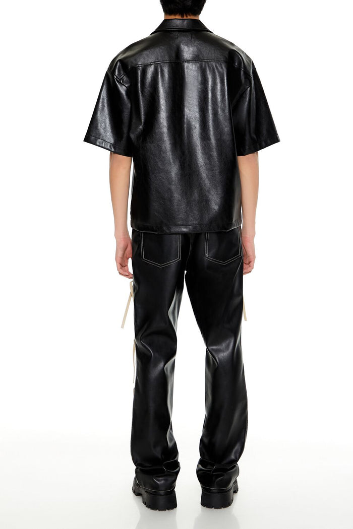 Two-Tone Faux Leather Flare Pants