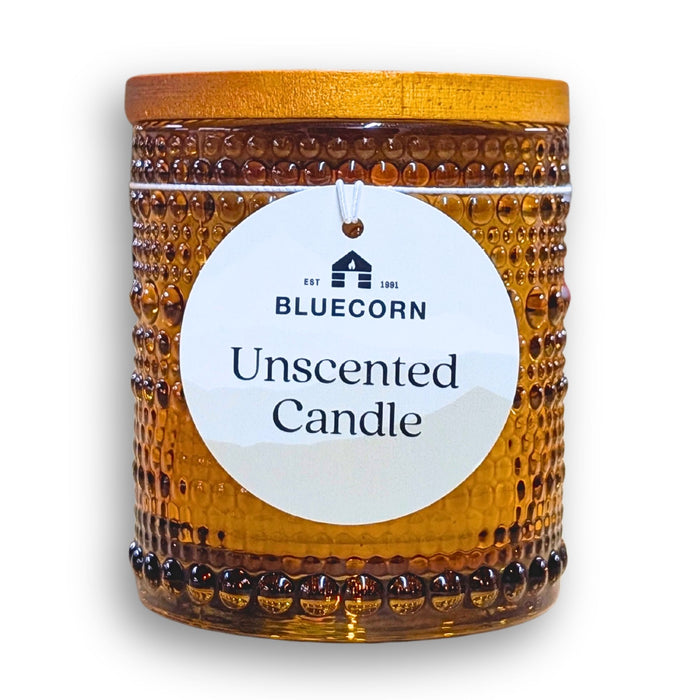 Unscented Coconut Wax Candles in amber glass container by Bluecorn.