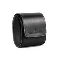 Black leather Watch Case with white stitching and embossed logo, designed to protect and store luxury timepieces, reflecting Ralph Christian’s bold by design aesthetic.