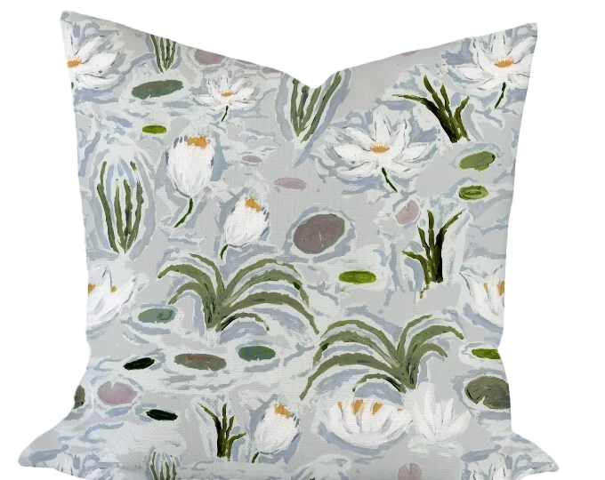 Waterlilies in Blue Custom Pillow
