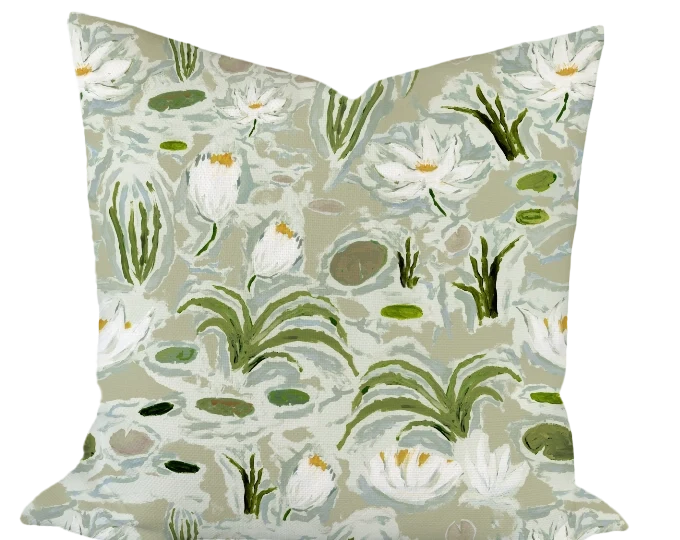 Waterlilies in Green Custom Pillow