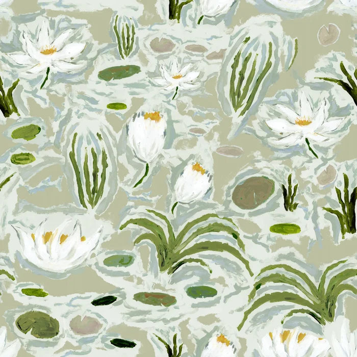 Waterlilies in Green Wallpaper
