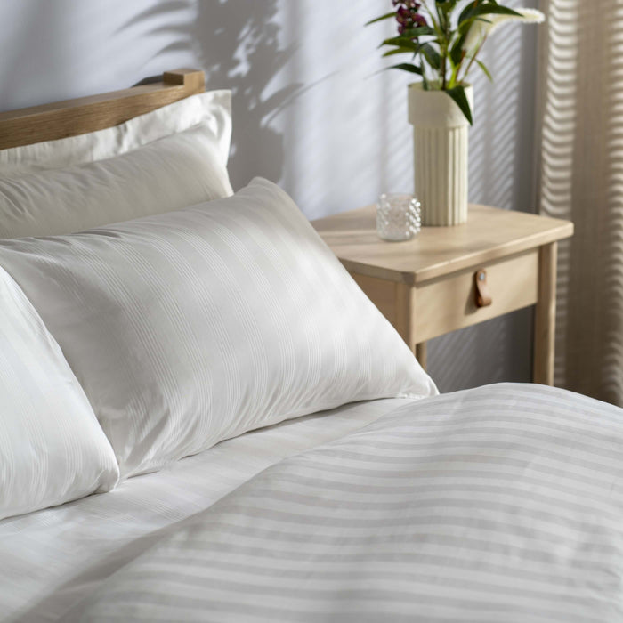 White 400 Thread Count Cotton Dobby Stripe Pillowcases bedroom detail | Soak and Sleep