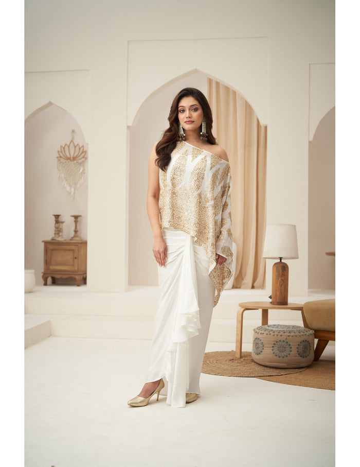 White Boat Neck Top Set