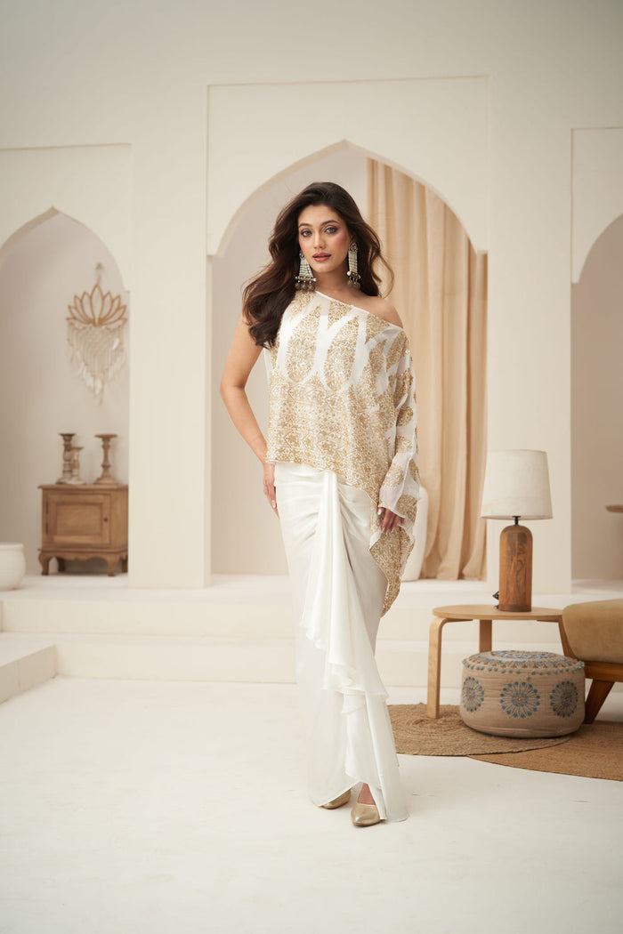 White Boat Neck Top Set