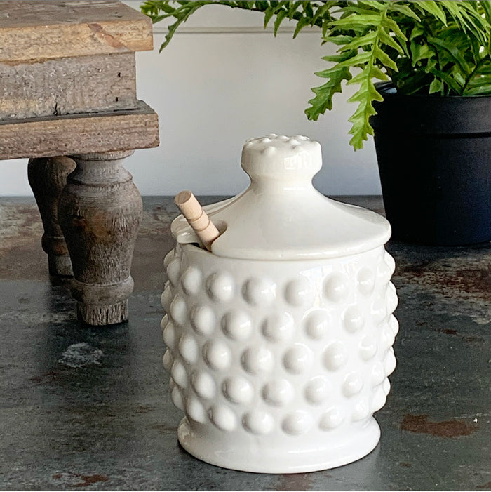 White Hobnail Honey Pot