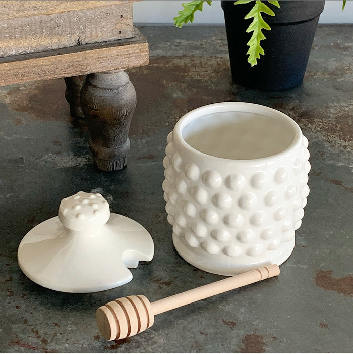 White Hobnail Honey Pot