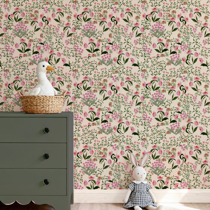 Wild French Garden in Blush Wallpaper