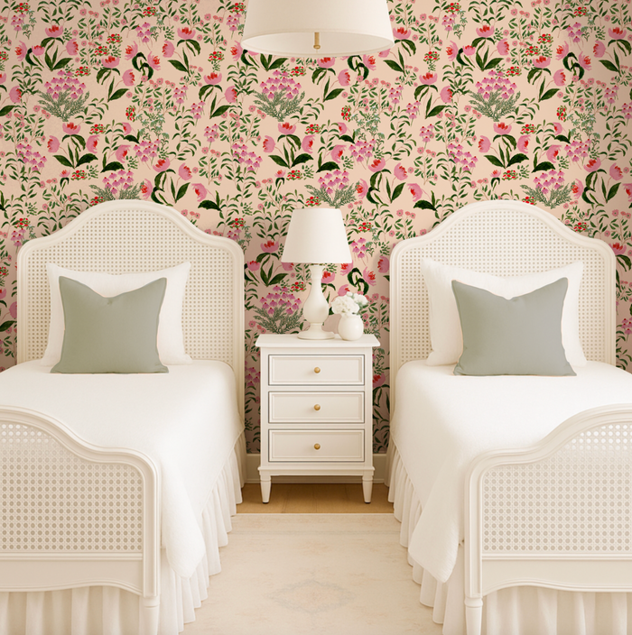 Wild French Garden in Blush Wallpaper